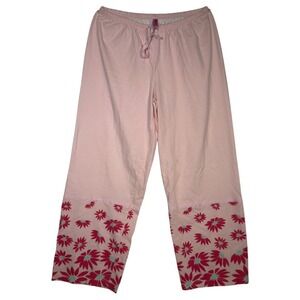HUE Pajama Pants Womens Small Pink Floral Hem Cotton Lounge Sleepwear S